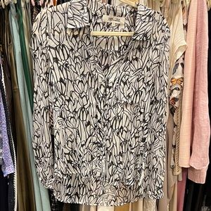 Diane Von Furstenberg Black and White Floral Blouse